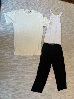 Bundle of TOTEME- cotton silk pj pants XS, curved ribbed tank S, knit tee S